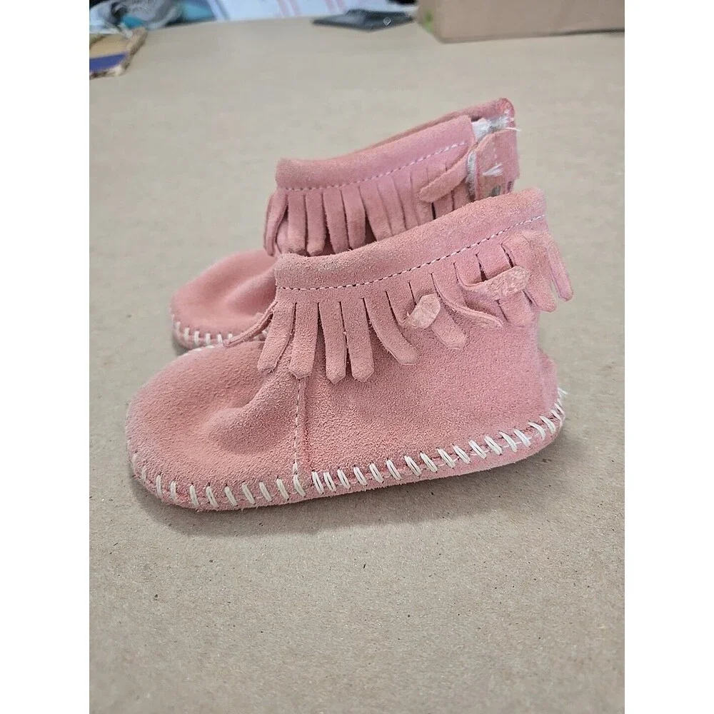 Suede Pink Moccasin Fringe Ankle‎ Boots, Toddler Girl's First Walking Booties 4